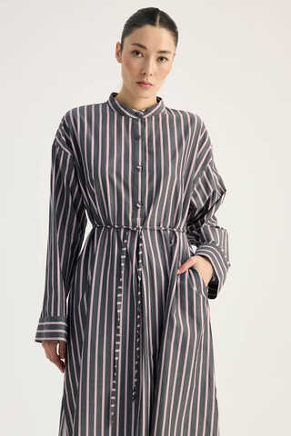 Çizgili Hakim Yaka Tunik Siyah - 1