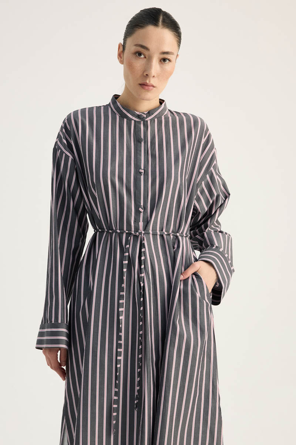 Çizgili Hakim Yaka Tunik Siyah - 1