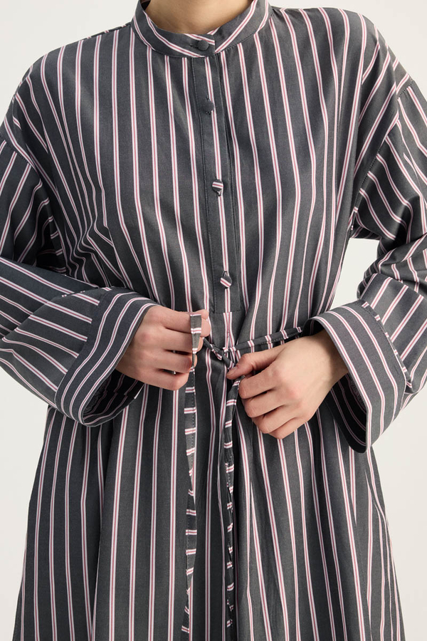 Çizgili Hakim Yaka Tunik Siyah - 9