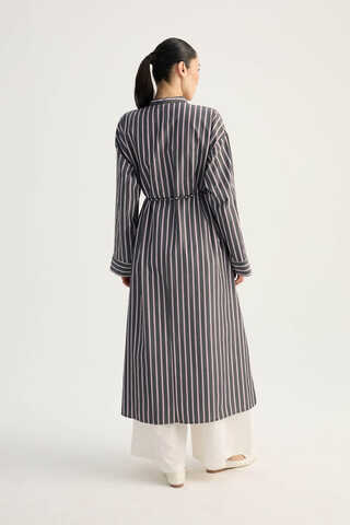 Çizgili Hakim Yaka Tunik Siyah - 11