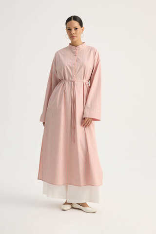 Çizgili Hakim Yaka Tunik Toz Pembe - 3