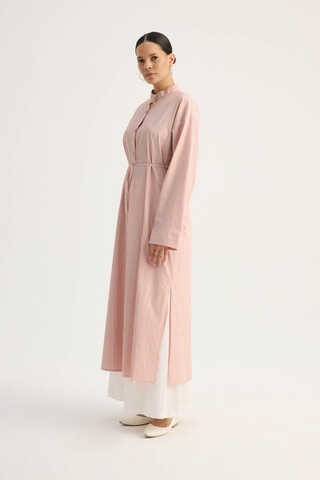 Çizgili Hakim Yaka Tunik Toz Pembe - 8
