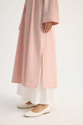 Çizgili Hakim Yaka Tunik Toz Pembe - 4