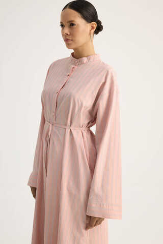 Çizgili Hakim Yaka Tunik Toz Pembe - 6