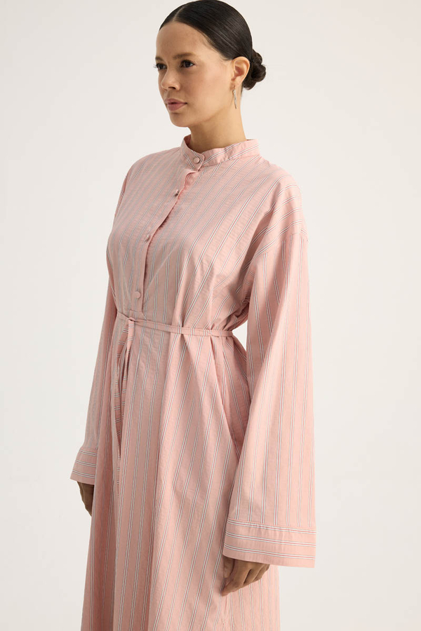 Çizgili Hakim Yaka Tunik Toz Pembe - 6