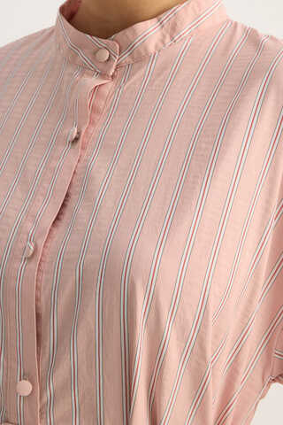 Çizgili Hakim Yaka Tunik Toz Pembe - 9