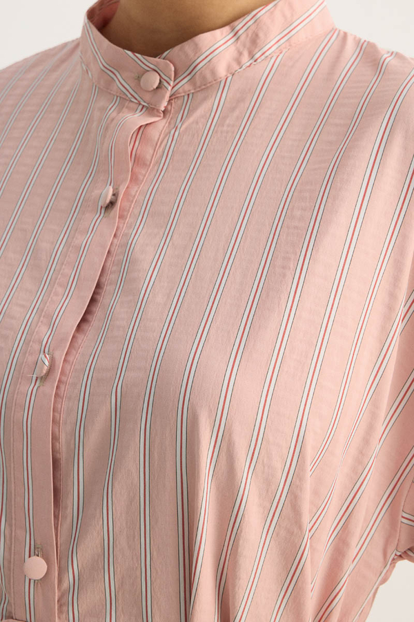 Çizgili Hakim Yaka Tunik Toz Pembe - 9