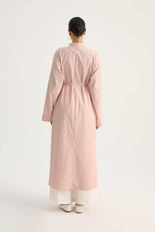 Çizgili Hakim Yaka Tunik Toz Pembe - 11