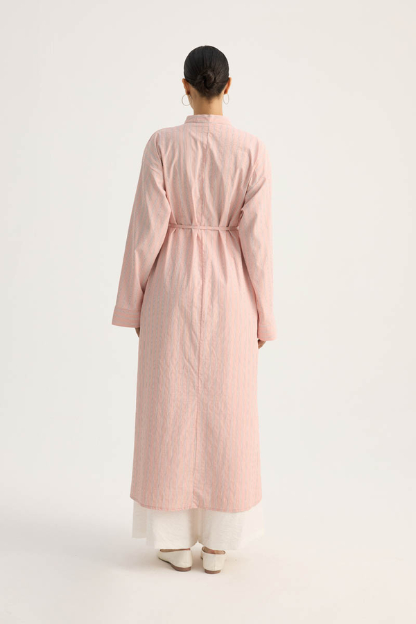 Çizgili Hakim Yaka Tunik Toz Pembe - 11