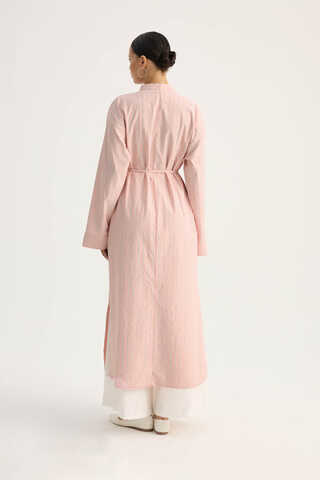 Çizgili Hakim Yaka Tunik Toz Pembe - 12