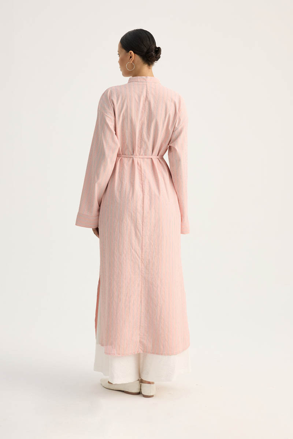 Çizgili Hakim Yaka Tunik Toz Pembe - 12