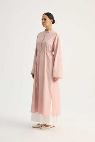 Çizgili Hakim Yaka Tunik Toz Pembe - 5