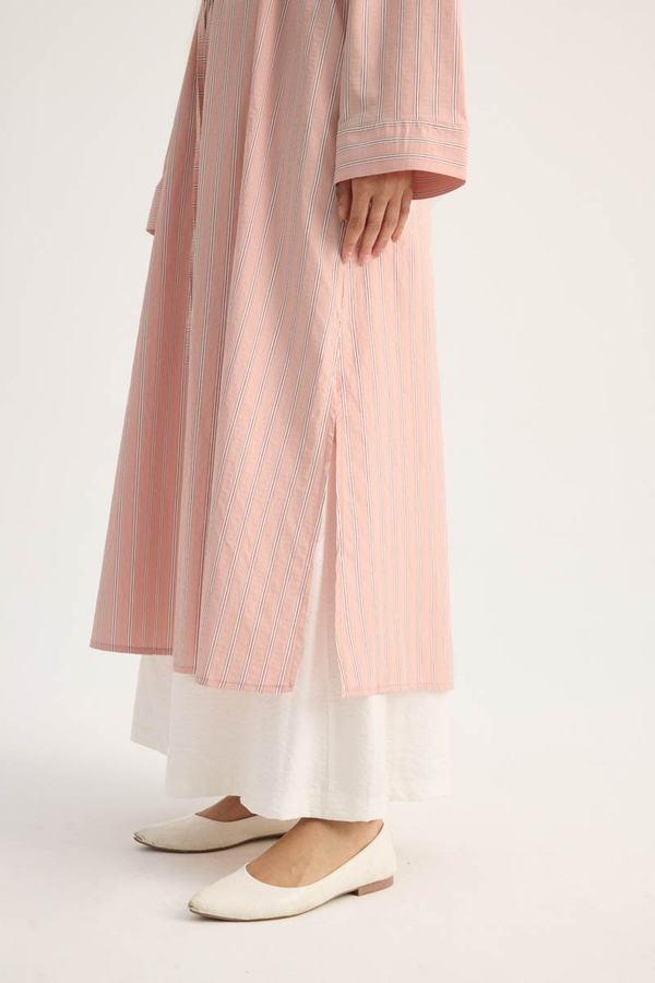 Çizgili Hakim Yaka Tunik Toz Pembe - 4