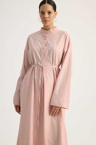 Çizgili Hakim Yaka Tunik Toz Pembe - 7