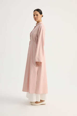 Çizgili Hakim Yaka Tunik Toz Pembe - 10