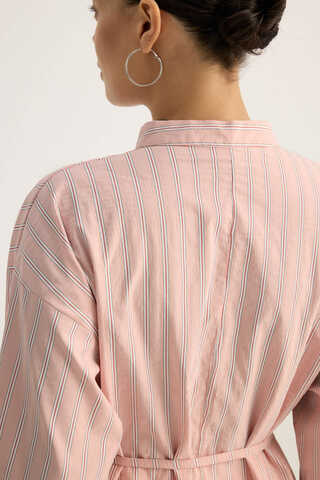 Çizgili Hakim Yaka Tunik Toz Pembe - 13