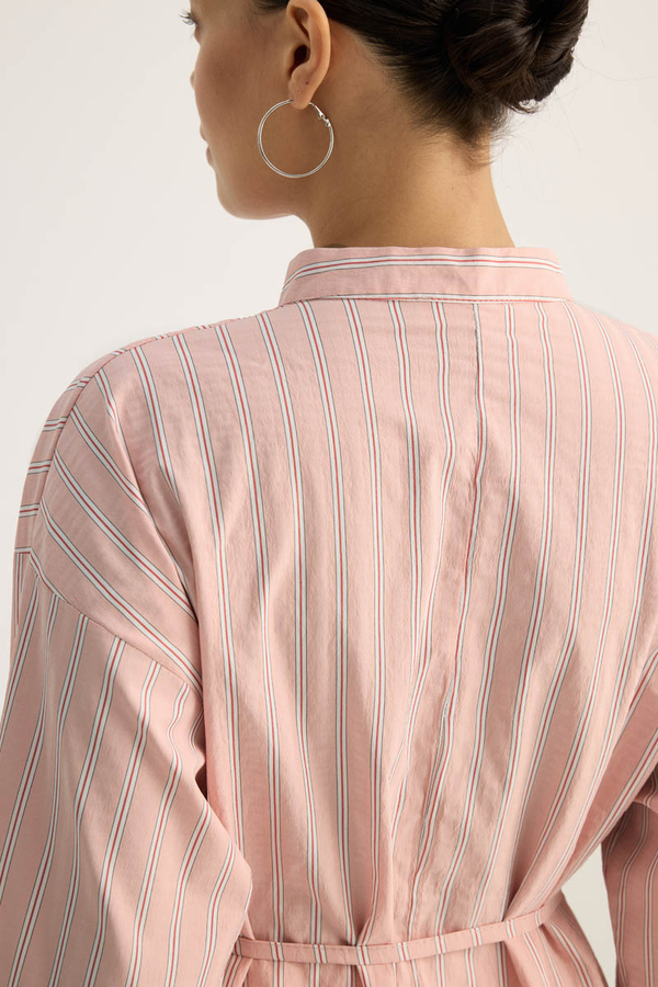 Çizgili Hakim Yaka Tunik Toz Pembe - 13