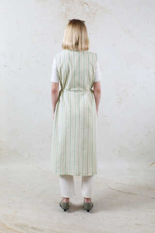 Çizgili Keten Yelek Mint - 9