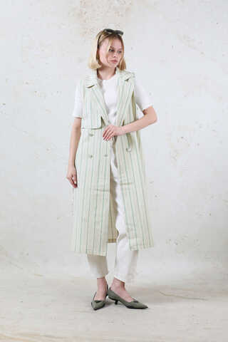 Çizgili Keten Yelek Mint - 3