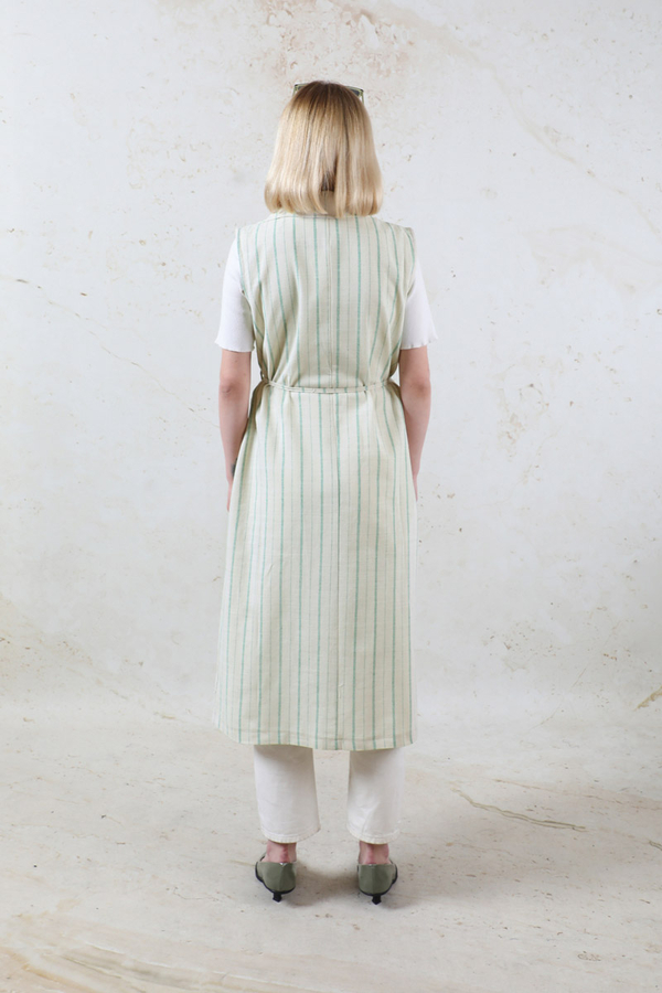 Çizgili Keten Yelek Mint - 9