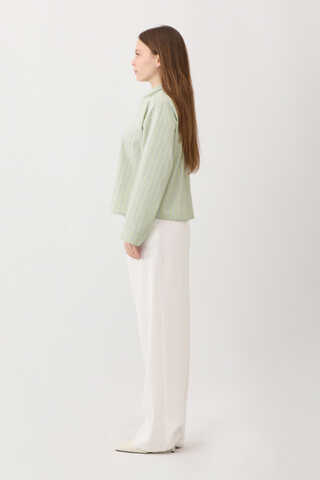 Çizgili Kısa Gömlek Açık Yeşil - 3