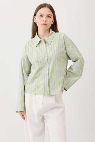 Çizgili Kısa Gömlek Açık Yeşil - 7