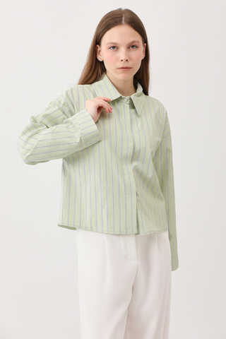 Çizgili Kısa Gömlek Açık Yeşil - 8