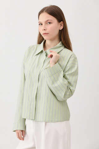 Çizgili Kısa Gömlek Açık Yeşil - 9