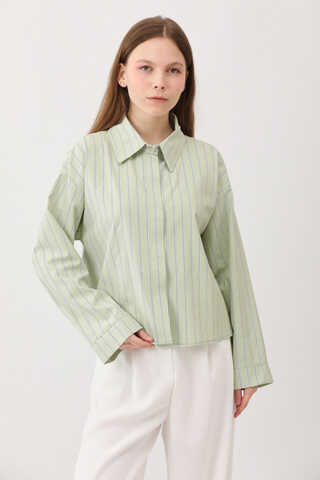 Çizgili Kısa Gömlek Açık Yeşil - 10