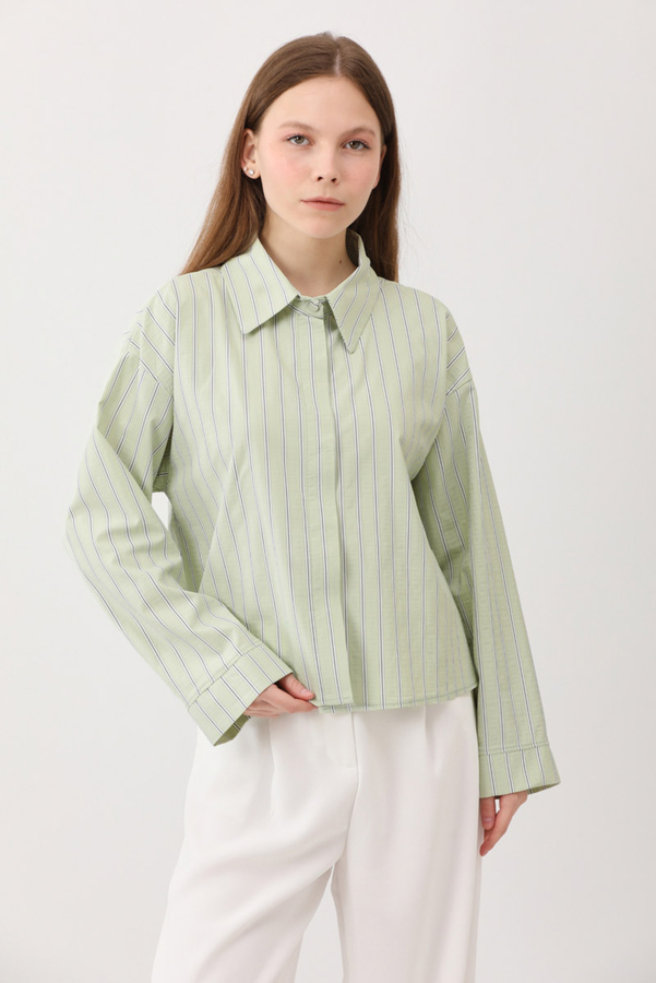 Çizgili Kısa Gömlek Açık Yeşil - 10