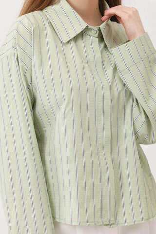 Çizgili Kısa Gömlek Açık Yeşil - 11