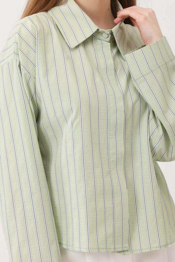 Çizgili Kısa Gömlek Açık Yeşil - 11