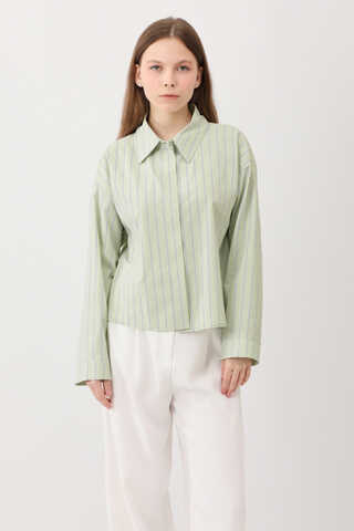 Çizgili Kısa Gömlek Açık Yeşil - 12