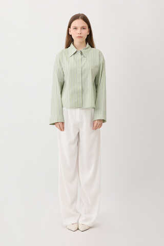 Çizgili Kısa Gömlek Açık Yeşil - 1