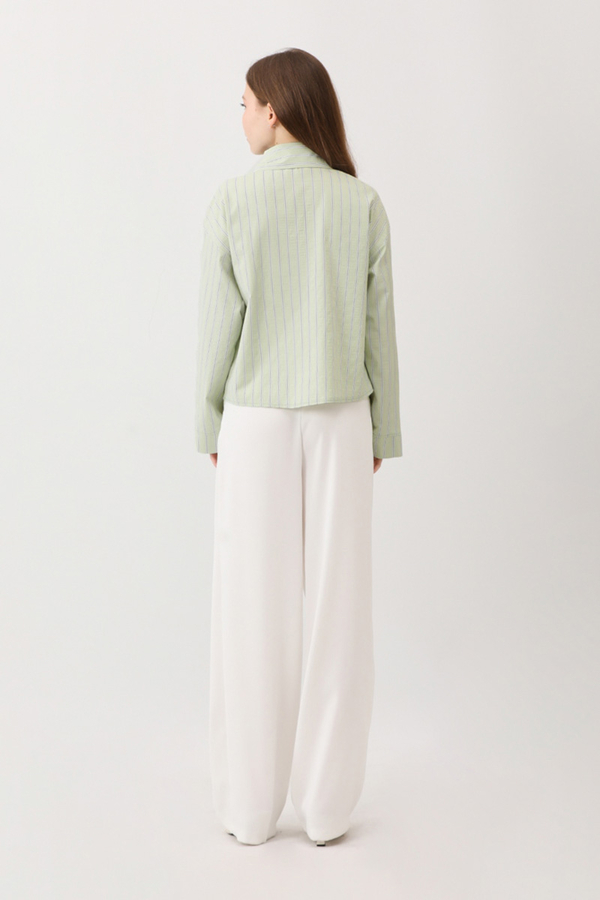 Çizgili Kısa Gömlek Açık Yeşil - 13