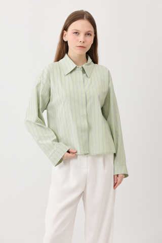 Çizgili Kısa Gömlek Açık Yeşil - 5