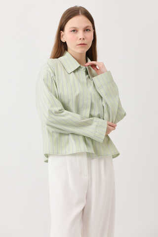 Çizgili Kısa Gömlek Açık Yeşil - 6