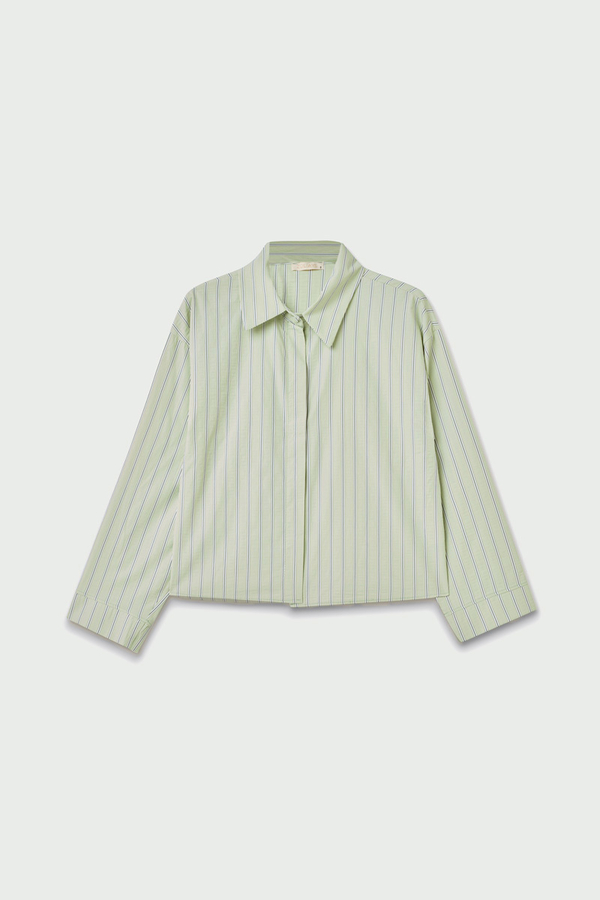 Çizgili Kısa Gömlek Açık Yeşil (1)
