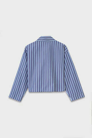 Çizgili Kısa Gömlek İndigo - 5