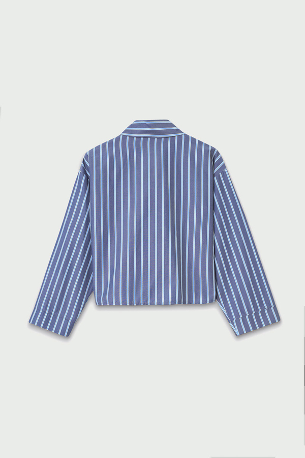 Çizgili Kısa Gömlek İndigo - 5