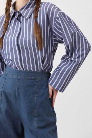 Çizgili Kısa Gömlek İndigo - 6