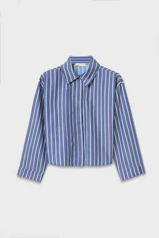 Çizgili Kısa Gömlek İndigo - 2