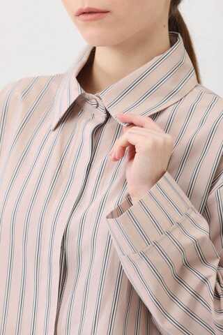 Çizgili Kısa Gömlek Pudra - 3