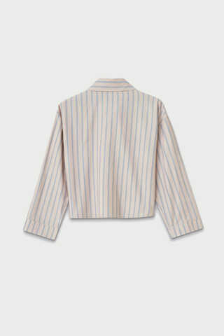 Çizgili Kısa Gömlek Pudra - 5