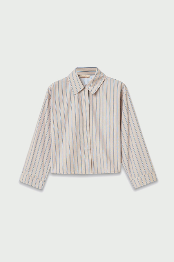 Çizgili Kısa Gömlek Pudra (1)