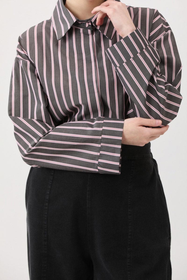 Çizgili Kısa Gömlek Siyah - 10