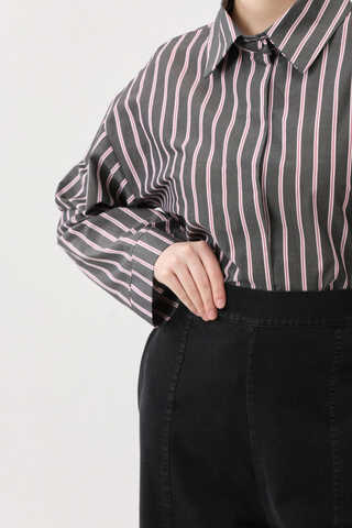 Çizgili Kısa Gömlek Siyah - 5