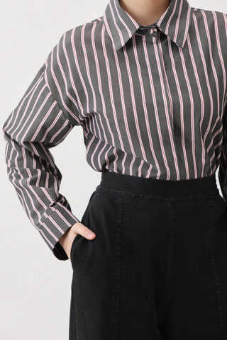 Çizgili Kısa Gömlek Siyah - 12