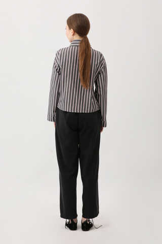 Çizgili Kısa Gömlek Siyah - 13
