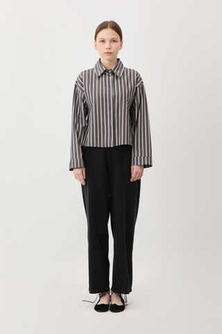 Çizgili Kısa Gömlek Siyah - 1